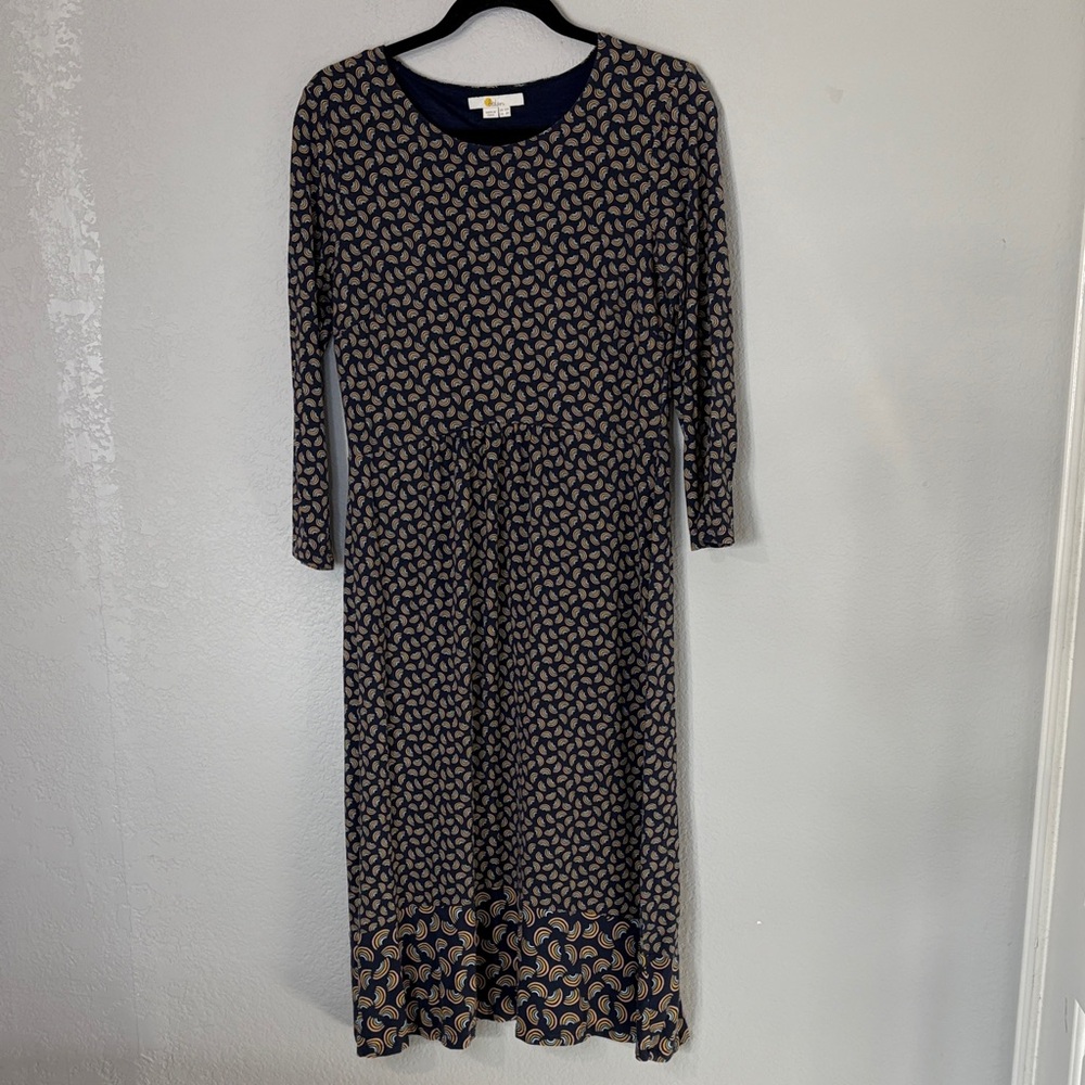 Boden Rainbow Blue Midi Dress Long Sleeves 8R